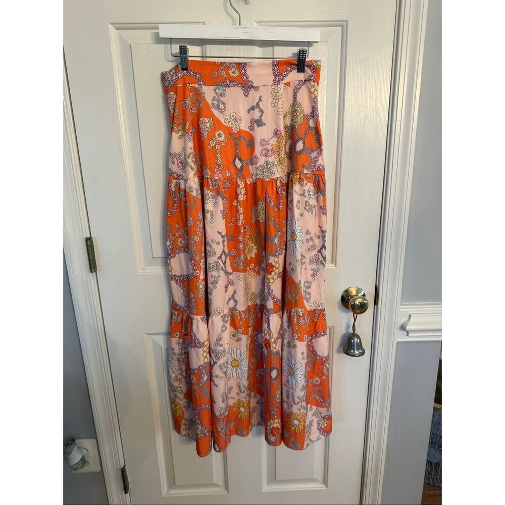 Retro Print 60’s Sunflower Orange Maxi Skirt sz L EUC